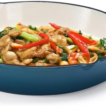 Cast Iron Pan 25cm - Cast Iron Skillet with Pour Spout, Round Frying Pan - Cast Iron Cookware, Crock Pot - Cooking Tools & Kitchen Essentials - Teal