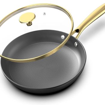 Non stick Frying Pans, Long Lasting 10 Inch Frying Pan with Lid, Professional Cast Iron Skillets Nonstick Frying Pan, Frying Pans Nonstick with Lid and Stay Cool Handle, Valentines Day Gifts